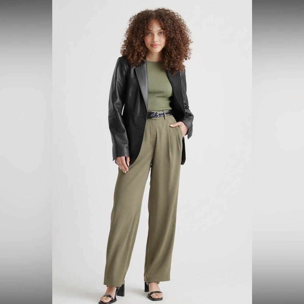 Quince Stretch Crepe Pleated Wide Leg Pants